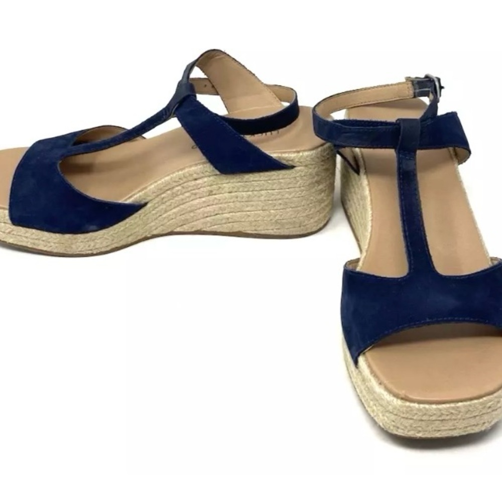 Lucky Brand Valki T-Strap
Espadrille Wedge Sandals in Peacoat Moorea Size 8.5